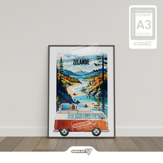 Affiche Vanlife "New Zélande" sans cadre
